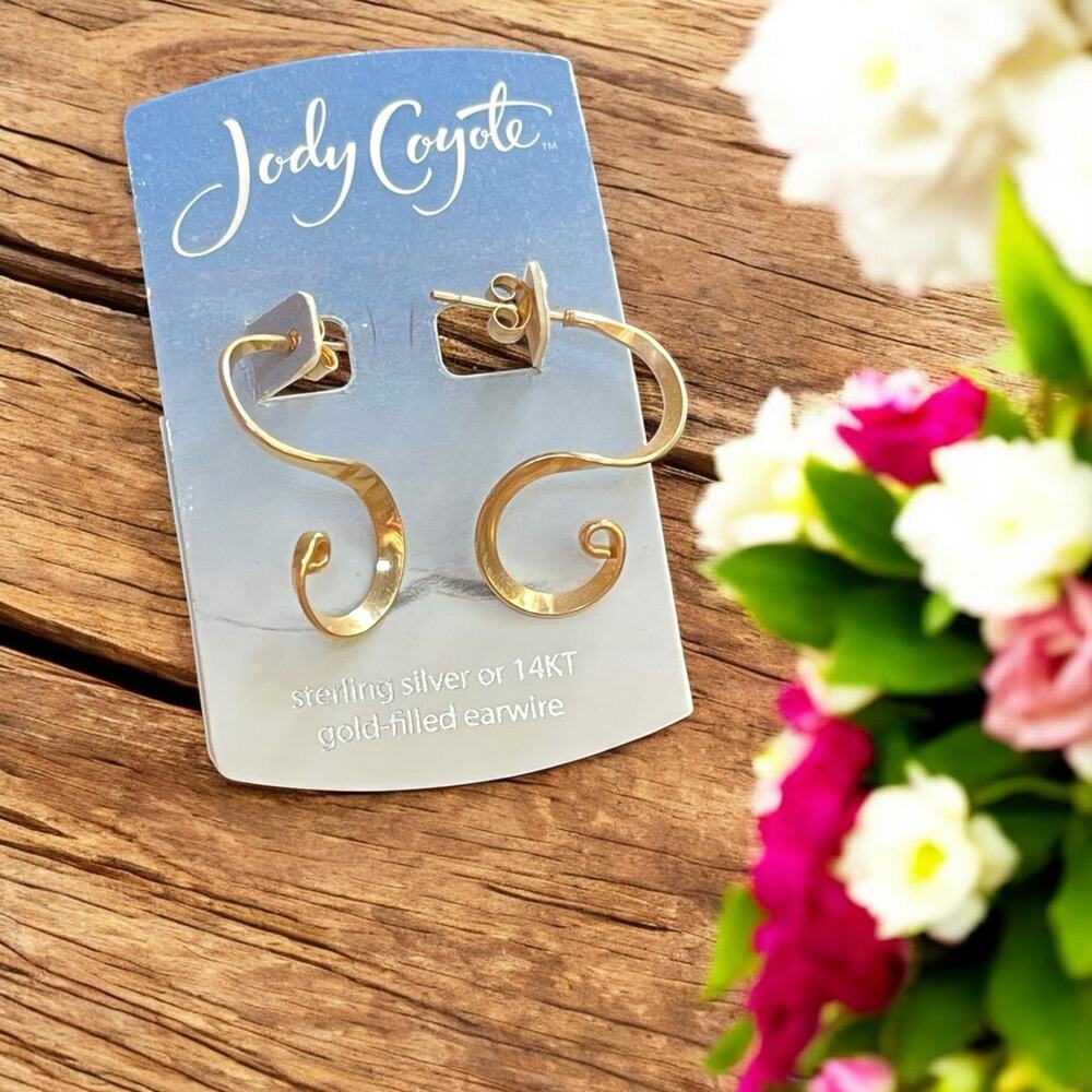 Vtg. NOS Jody Coyote Swish Scroll S Curve Earrings 14k Gold Earwire 90s Whimsy
